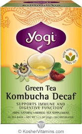 Yogi Tea Kosher Organic Green Tea Decaf Kombucha 16 Tea Bags